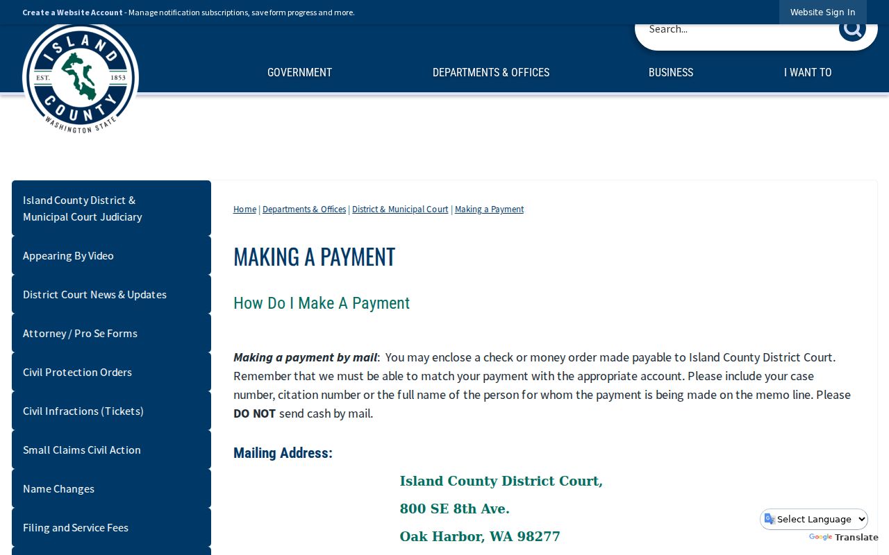 Island County traffic court record payment channels