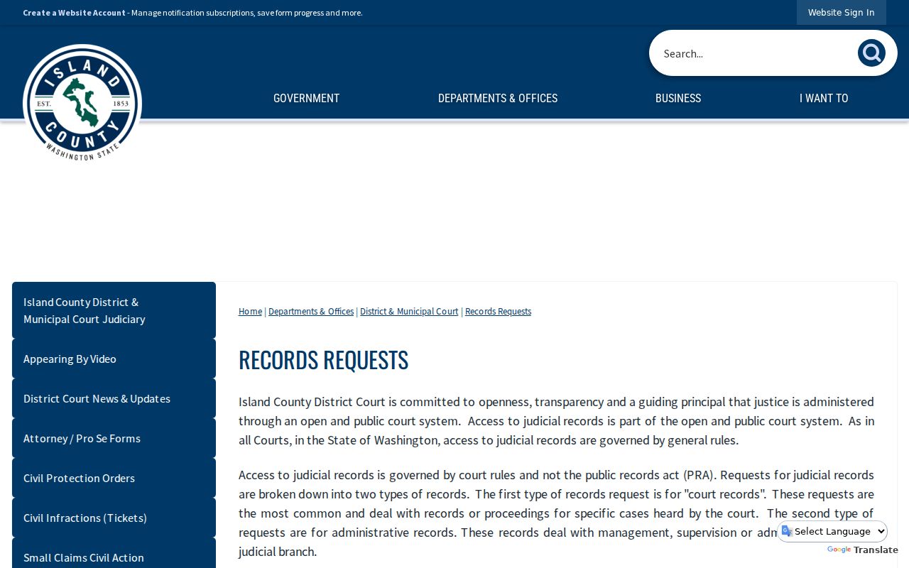 Island County District Court records request options