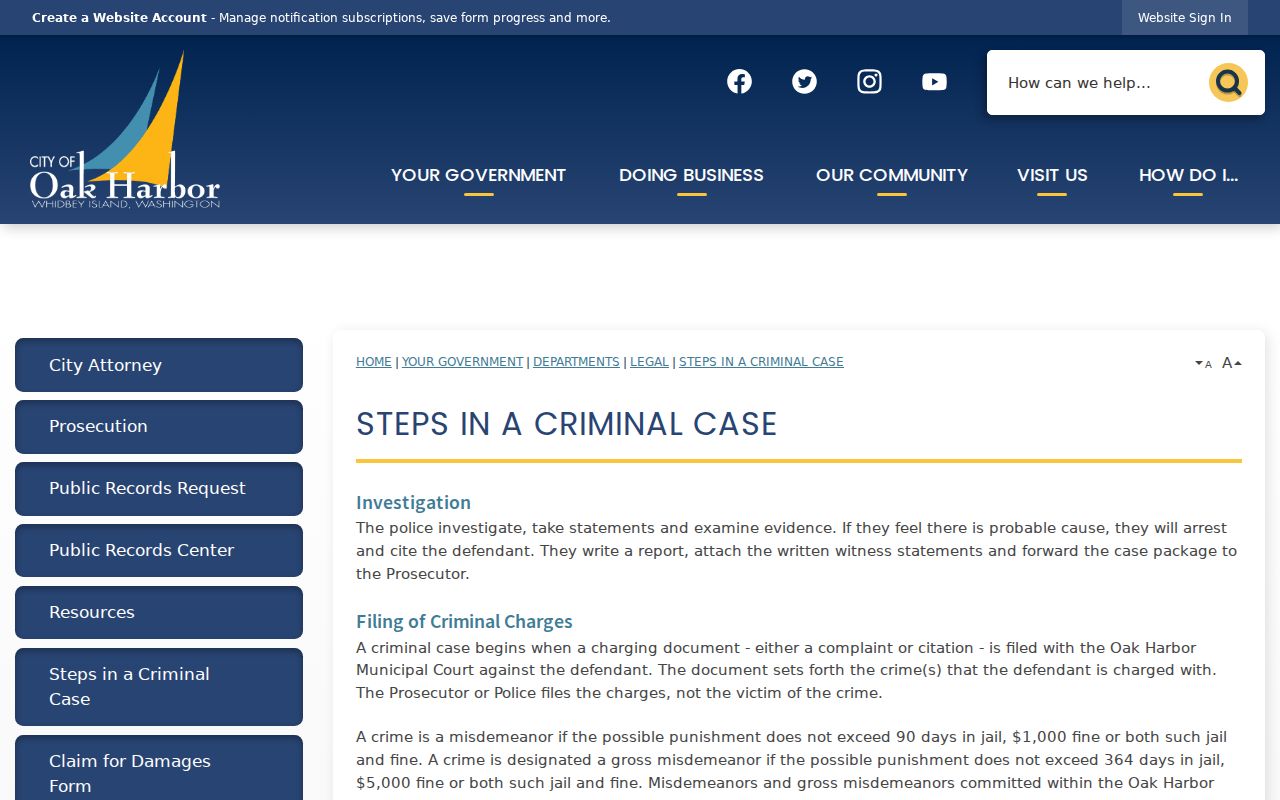 Island County criminal docket route on Oak Harbor criminal case page