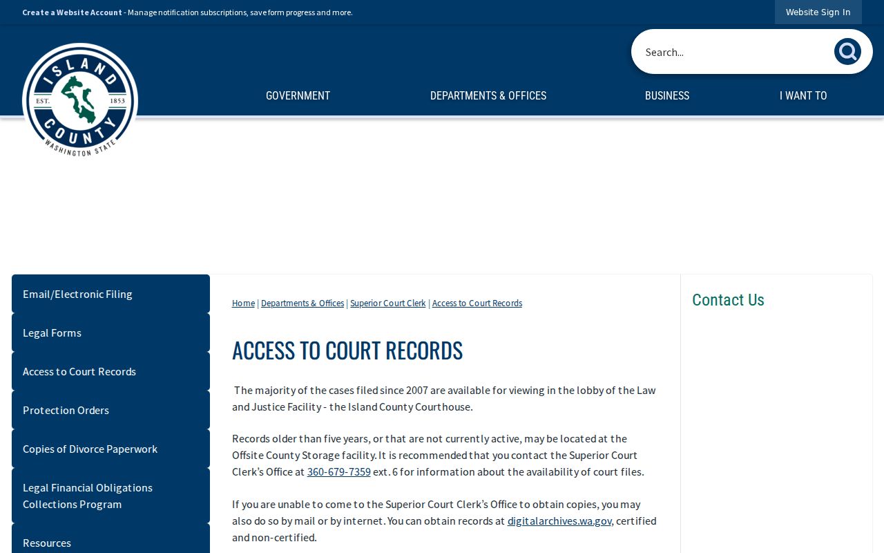 Island County court records access instructions