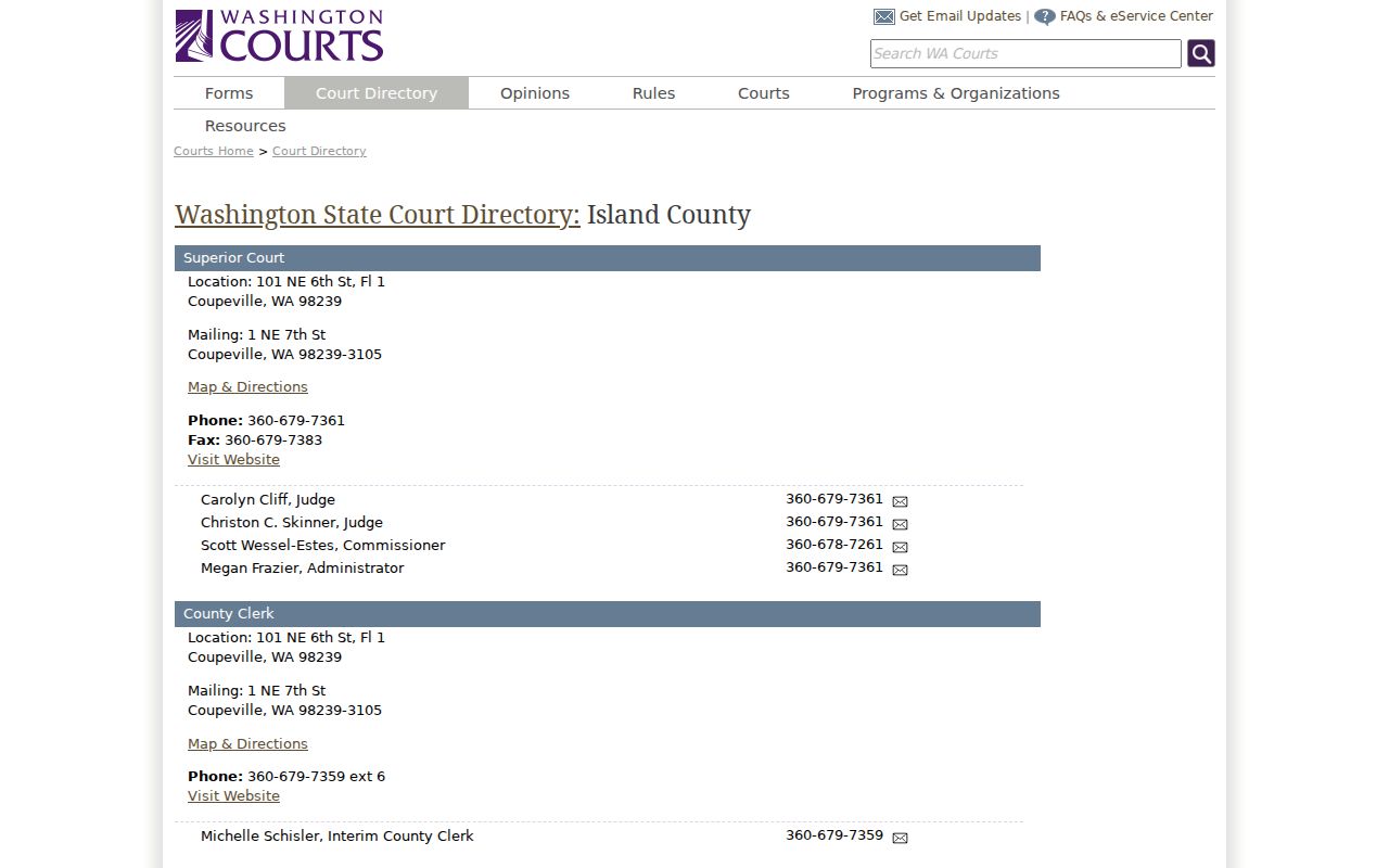 Island County court docket directory for official court routes