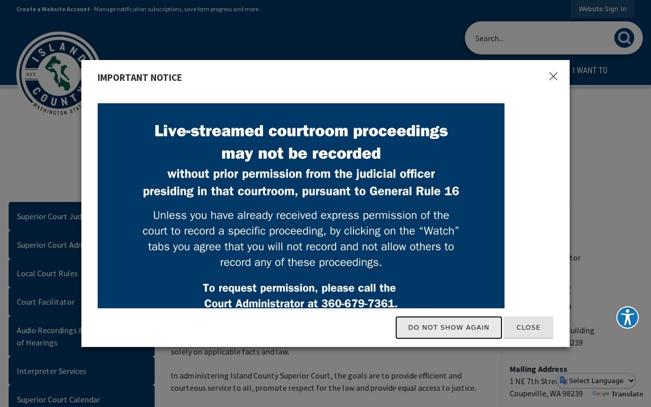 Coupeville court docket source for Island County Superior Court